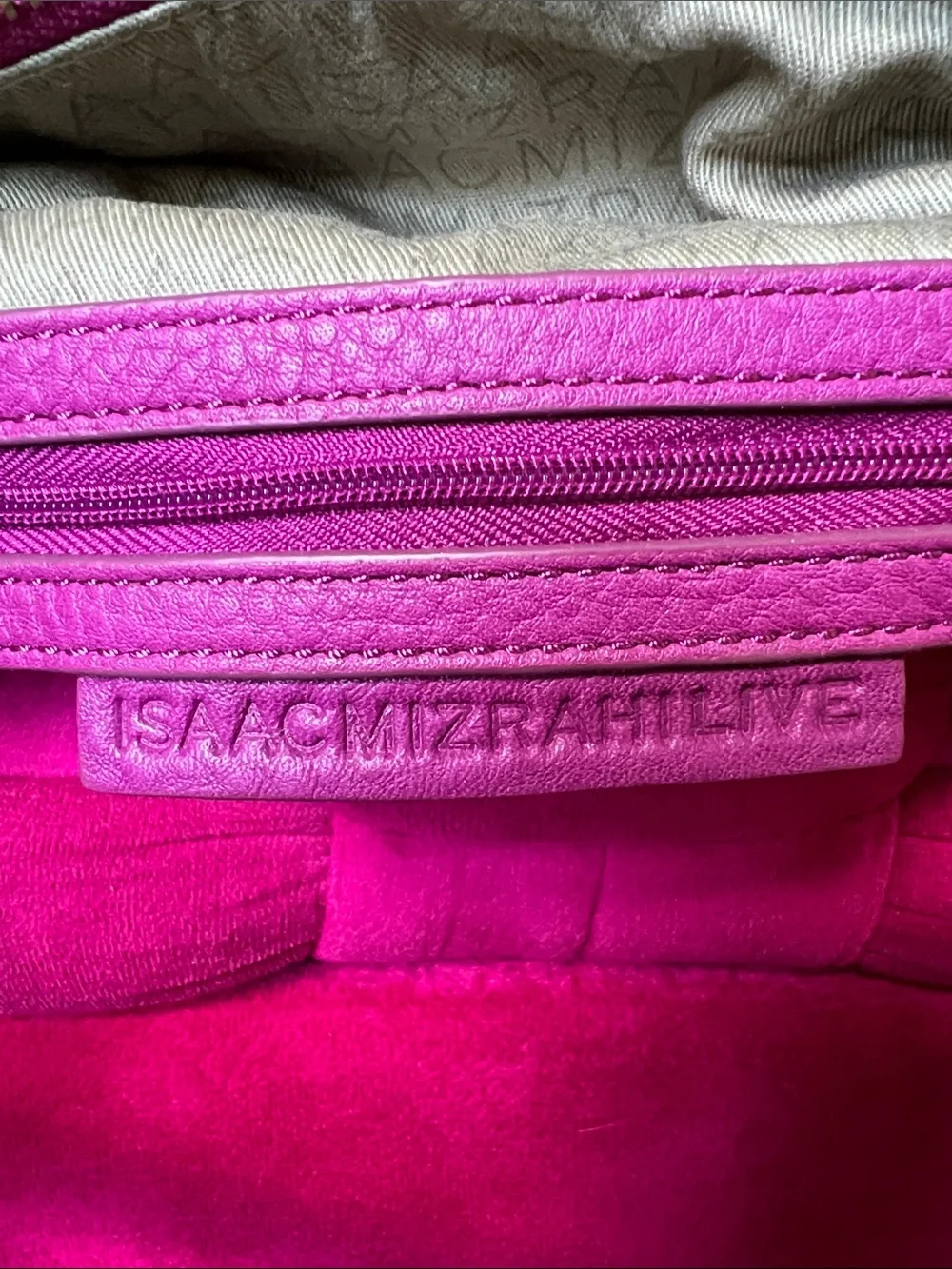 Isaac Mizrahi Fuchsia Leather Hobo with Brown Handle and Gold Hardware